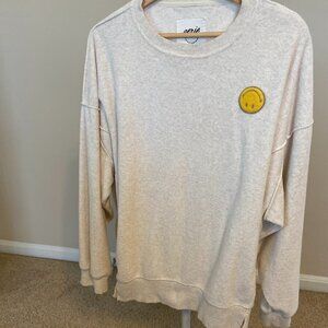 Aerie Cream Smiley Face Pullover Sweatshirt -  Light Cream - Size L